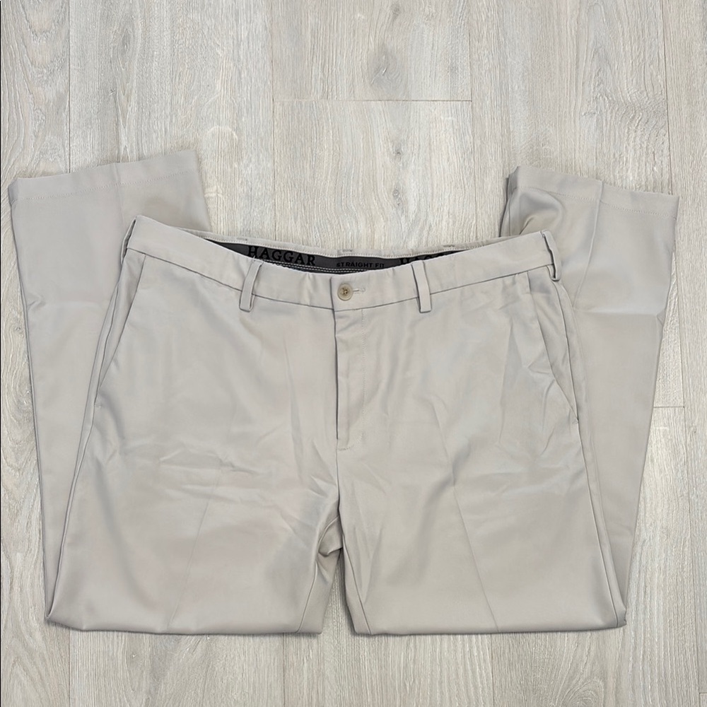🔥BUNDLESALE Mens 40/30 Haggar Cool 18 Pro Gray Chinos Straight Fit